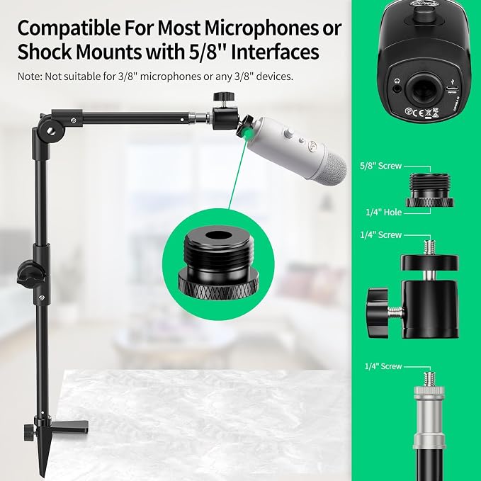 Webcam Stand Camera Desk Mount with Phone Holder & 5/8" Screw - 22" Flexible Projector Stand Gooseneck Desk Mic Stand for Logitech C922 C930e C920 C615 C960 Brio 4K, GoPro, Blue Yeti Snowball Ice - Image 6