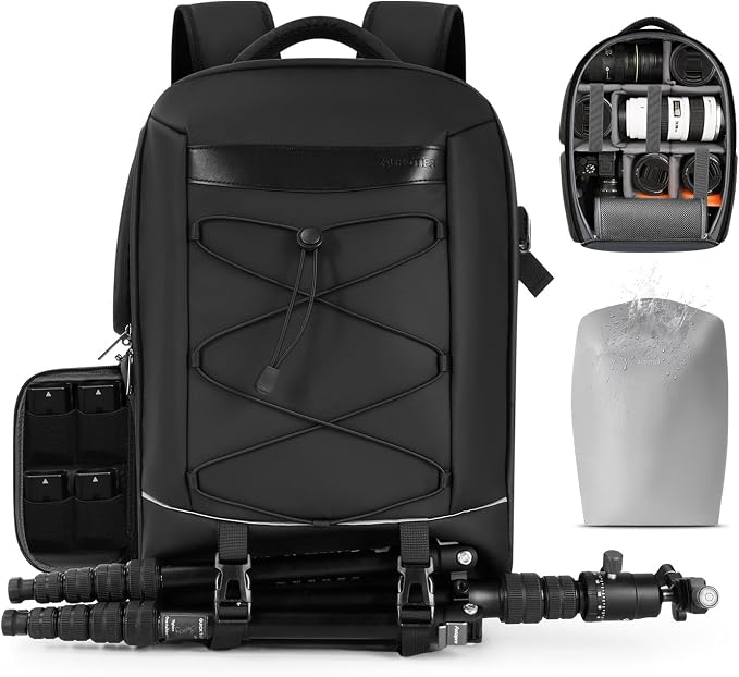 Camera Backpack, DSLR SLR Camera Bag for Photographers Compatible with Sony/Canon/Nikon/DJI Mavic Drone, Waterproof Rain Cover Photography Backpack, Tripod Holder Camera Case Fits 16 Inch Laptop by AUROTIER