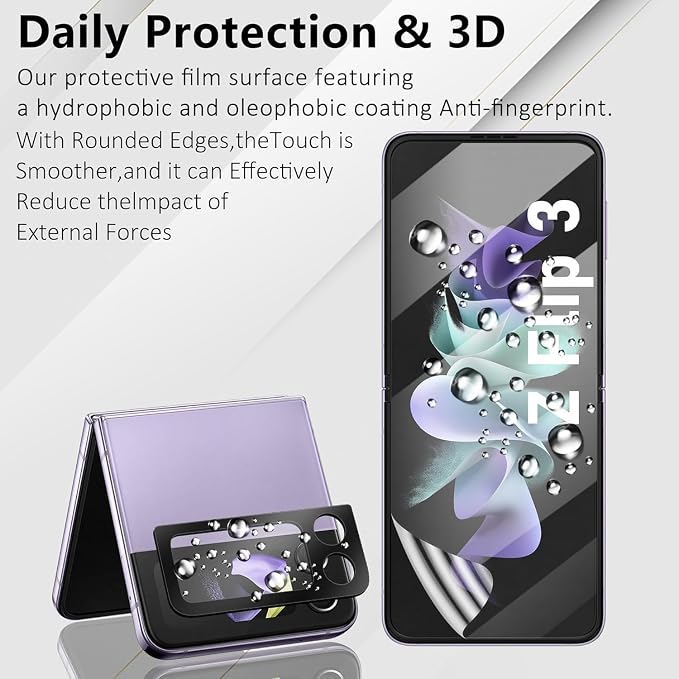 2 Pack for Samsung Galaxy Z Flip 3 Screen Protector [Not Glass] | 2 Pack Camera Lens Protector with Installation Frame,Support Fingerprint Unlock, Touch Sensitive, Anti-Scratch, Case Friendly - Image 6