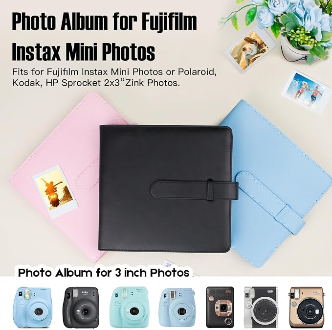 Veicevol 360-Pocket Album for Instax Mini & Polaroid 2x3 inch Photos, Black | Designed for Instax Mini and Polaroid 2x3 Photos, PU Leather Cover, Horizontal & Vertical Pockets, Wedding Birthday Travel - Image 4