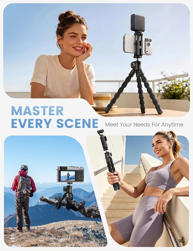 Lamicall Tripod for iPhone with Wireless Remote for iPhone Gopro Camera | Ultra-Stable, Mini Flexible Phone Stand for Recording with 1/4'' Screw, Cold Shoe for Pocket 3/4 fit Travel Content Creation - Image 8