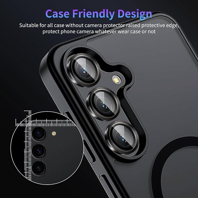 Camera Lens Protector for Samsung Galaxy S23/S23 Plus/S24,1 Pack | Tempered Metal Glass Camera Cover Film,HD Clear,Anti-Scratch Lens Screen Protector Film,Case Friendly,Black Titanium - Image 7