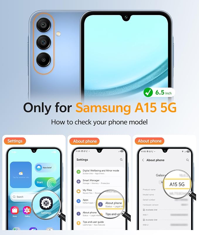 FNTCASE for Galaxy A15 5G Phone Case, Screen Protector, Blue | Translucent Matte Magnetic Back, 14FT Military Grade Drop Protection, Shockproof Protective, for Samsung A 15 Cover - Image 2