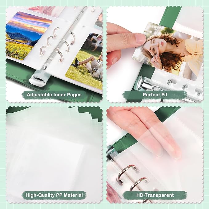 A5 Photocard Holder and Binder, PU Leather 6-Ring Album with Magnetic Closure, Includes 30 Pack 4-Pocket Pages for 240 Cards, Card Holder for Kpop, Trading, and ID Cards (Forest Green) - Image 3