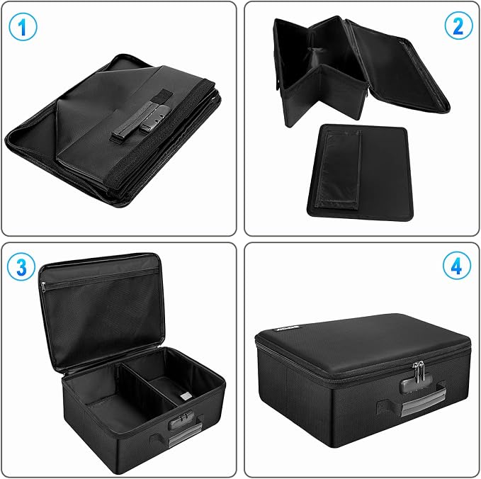 ENGPOW Fireproof Photo Storage Box with Lock,Photo Box Organizer with Divider＆Mesh Bag,Collapsible Portable Photo Storage Containers with Handle for Photos, Picture,Scrapbook,Art,Craft(Box Only) - Image 8