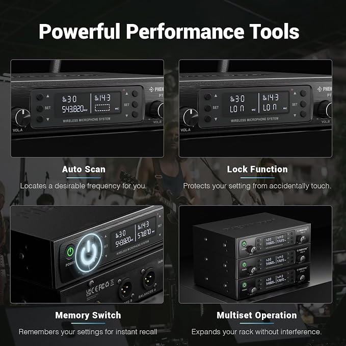 Phenyx Pro Wireless Microphone System, Dual Channel 100 UHF Metal Receiver, 328ft Range Auto Scan, Cordless Handheld & Bodypack & Lapel Mic Combo for Karaoke Church Speech PTU-71-1H1B | Quick IR Sync, Lapel Mic, 2 x 100 Frequencies, 328 ft Range, Karao... - Image 6