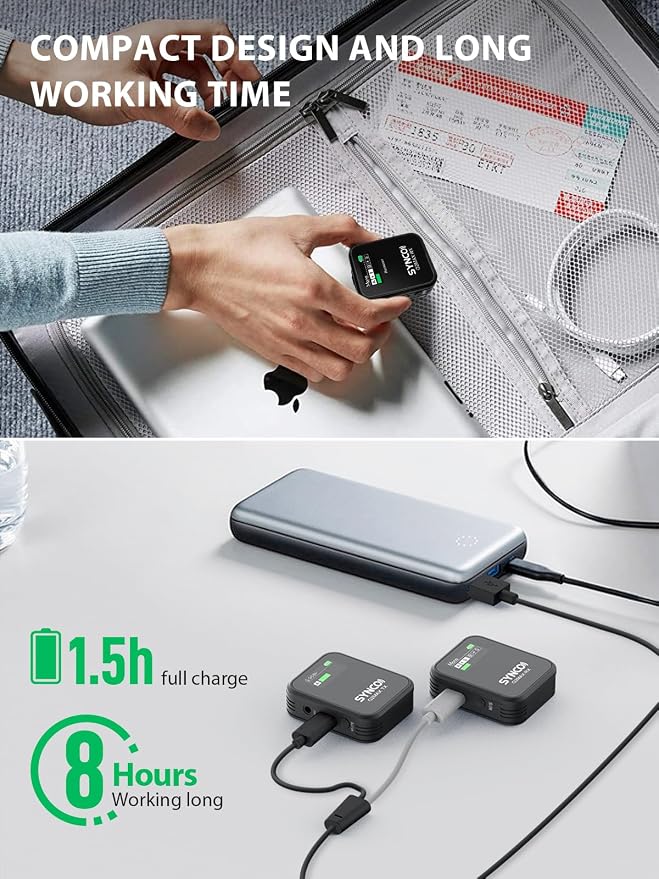 SYNCO Wireless Lavalier Microphone 2.4G Lav Mic with Charging Case 656FT 8H for Online Class Live Streaming YouTube for Camera Smartphone Tablet (1TX+1RX(with Display+8GB) - Image 7