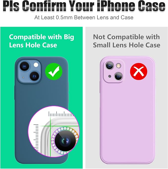 AGVEE 3+3 6 Pack for iPhone 13 & Mini Camera Lens Protector Cover | Individual Bling Diamond & Bling Glitter Sparkle Cute Gem Metal Ring, 9H Tempered HD Glass - Image 3
