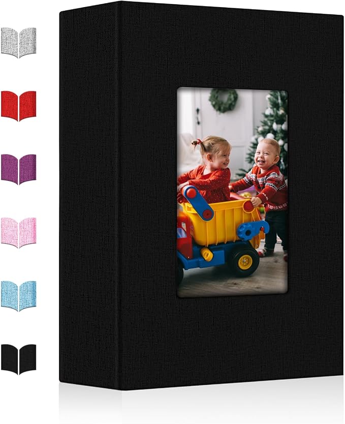 Small Photo Album 4x6,Linen Cover Slide-in Mini Photo Album Book Can Holds 100 4x6 Photos with 50 Black Sheets for Baby Family Pictures Artwork or Postcards Storage (Black) by EJBLFEPremiumPhotoAlbums