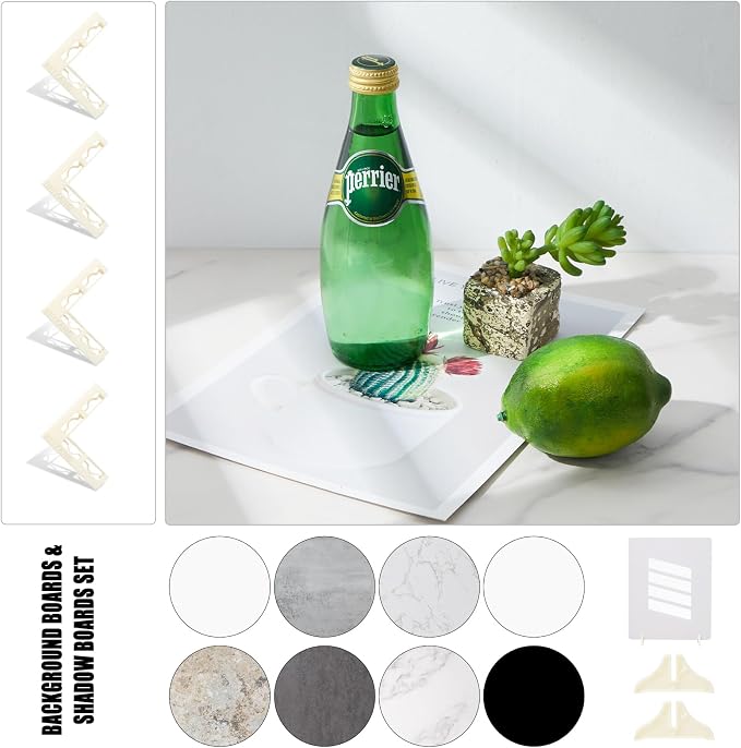 BEIYANG 4PCS 16x16 Inch Backdrop Boards and 1PCS 15x19 Inch Window Shadow Pane, Perfect Backdrop Kit for Small Product Such as Food Drink Make-up Flower, Durable Waterproof - Image 2