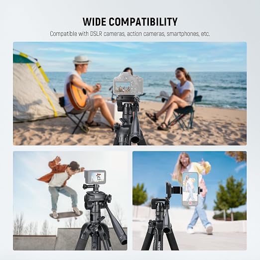 NEEWER Basics 74" Video Tripod Monopod, 3 Way Pan Tilt Head, Remote, TP05 | Overhead Camera Mount, Horizontal Central Axis, Phone Holder for iPhone, for DSLR Telescope Projector, Max Load 17.6lb - Image 8
