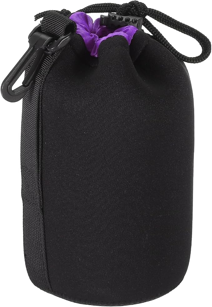 PATIKIL Camera Lens Bag, 3.5" IDx7.1 H Drawstring Lens Pouch with Thick Protective Neoprene, Lens Case for DSLR Camera Lens, Water Coffee Cups, Black, Purple by PATIKIL