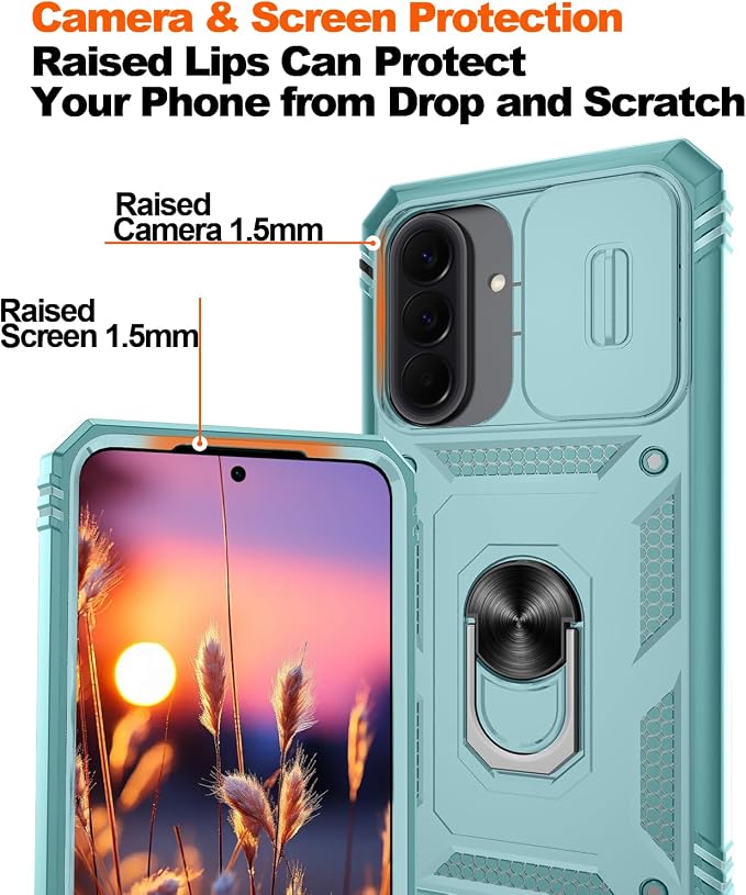 Gritup for Samsung Galaxy A57 5G Phone Case with Camera Cover | 2*Screen Protector & 360° Rotating Ring Kickstand, Military Grade Protective Cover para Samsung A 57, Green - Image 4