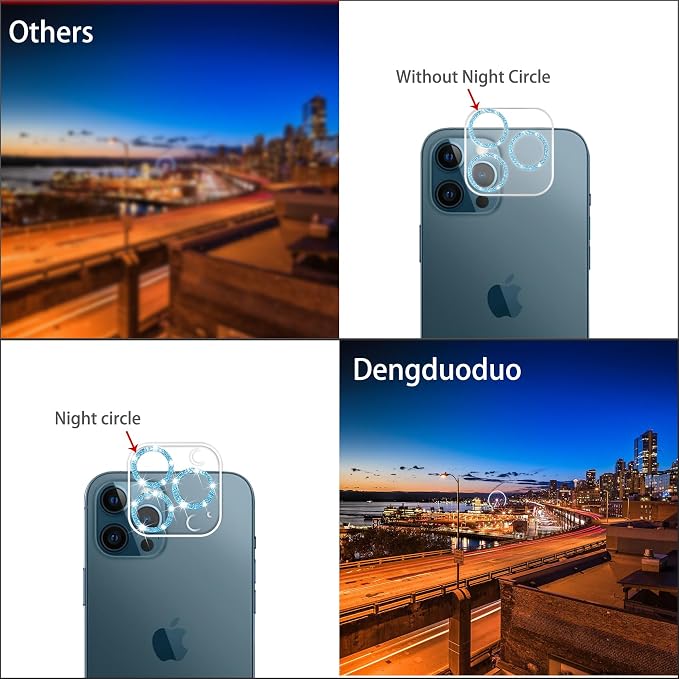 Dengduoduo 3 Pack Tempered Glass Camera Lens Protector for iPhone 12 Pro Max 6.7" Bling Glitter Sparkle, Ultra HD, 9H Hardness, Anti-Scratch, Case Friendly, Easy to Install [No Affect on Night Shots] - Image 5