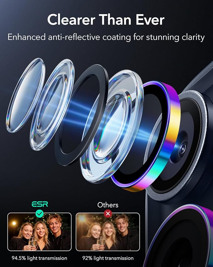 ESR for iPhone 17 Pro Max/17 Pro Camera Lens Protector, 1 Pack, Chromatic | Individual Camera Cover, 9H Tempered Glass, Original Camera Clarity, for iPhone 17/16/15/14 Pro Max/Pro, Case Friendly - Image 5