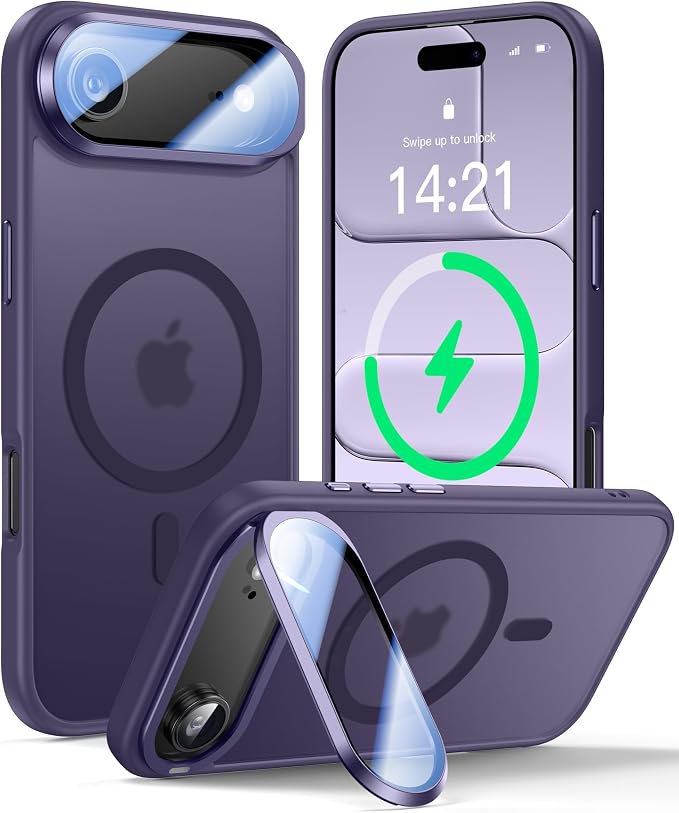 VOFATA [Upgraded Full Camera Protection] for iPhone Air Case with Camera Cover Stand [Fit for MagSafe][10FT Mil-Grade Protection] Translucent Magnetic Phone Cover for iPhone 17 Air Case, Purple by VOFATA