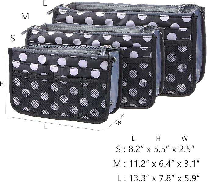 Vercord Purse Organizer Insert for Handbags Bag Organizers Inside Tote Pocketbook Women Nurse Nylon 13 Pockets Black Dot Medium - Image 3