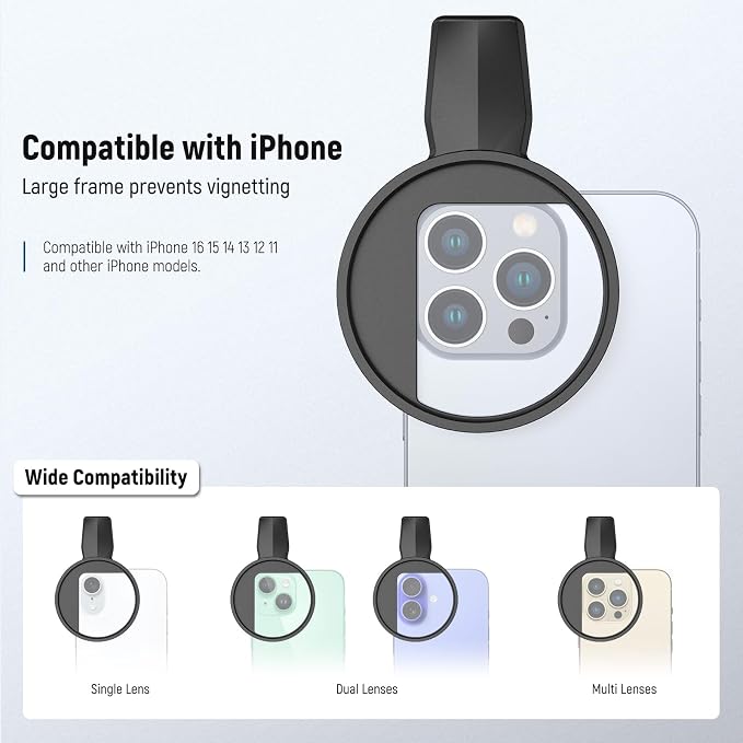 NEEWER 67mm Variable ND Filter Set Compatible with iPhone, 3 Pack Clip On CPL + ND2-32 + Black Diffusion 1/4 Filter for Mist Cinematic Effect Photography Accessories Kit, FL-B37 - Image 2