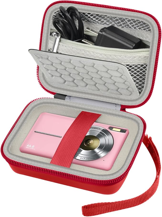 Comecase Digital Camera Case for Kodak PIXPRO FZ45 FZ55 for Travel, Red | Fits Cameras up to 4.33 x 3.07 x 2.3 in, Pre-Cut Foam, Elastic Strap&Hand Strap, Mesh Pocket for Accessories, Case Only by COMECASE