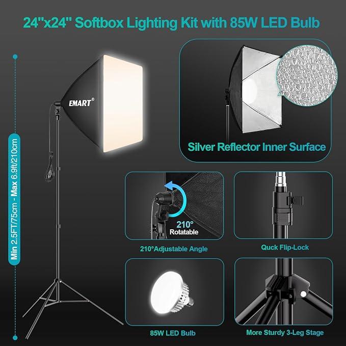EMART 7 x 10 FT Photography Lighting Kit with 85W LED Bulbs for Portrait | 7x10FT Backdrop Stand & 6x9FT Backdrop, Softbox Lighting Kit & 3000-6000K Bulb Professional Studio Lights for Video Recording - Image 3