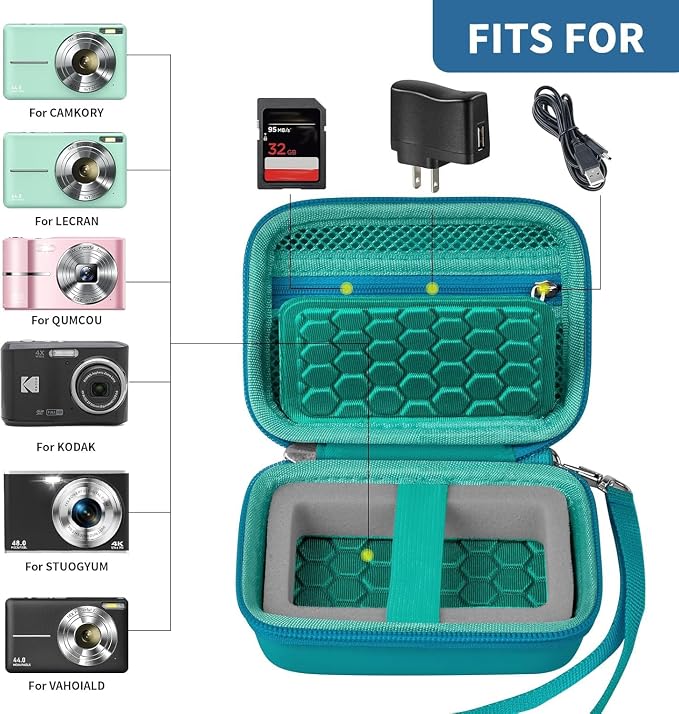 Comecase Digital Camera Case for Kodak PIXPRO FZ45 FZ55, Navy Blue | Fits Cameras up to 4.33 x 3.07 x 2.3 in, Pre-Cut Foam, Elastic Strap&Hand Strap, Mesh Pocket for Accessories, Case Only - Image 2