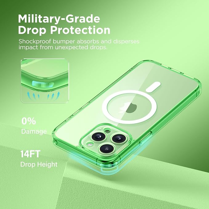 CAPRARO for iPhone 14 Pro Max Case, Compatible with MagSafe | Upgraded [Full Camera Protection] Shockproof Protective Slim Translucent Matte Magnetic Phone Case 6.7'', Clear Green - Image 7