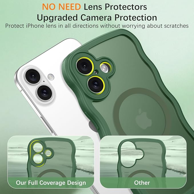 BENTOBEN Magnetic for iPhone 17 Case, Cute Wavy Full Camera Protection [Compatible with MagSafe] Translucent Matte Anti-Slip Bumper Women Girls Boys Protective Cover for 17 6.3", Deep Green - Image 7