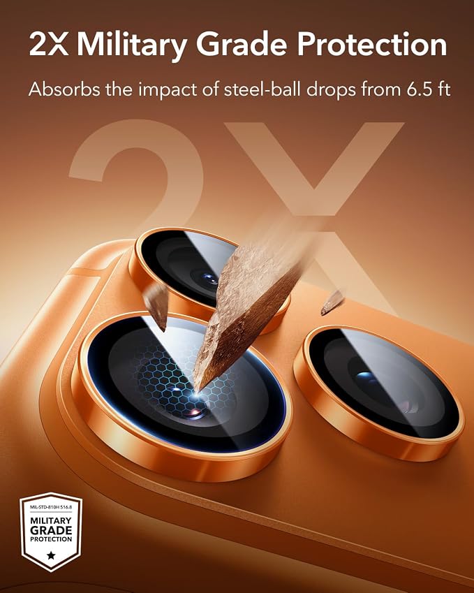 ESR for iPhone 17 Pro Max/17 Pro Camera Lens Protector, 1 Pack, Orange | Individual Camera Cover, 9H Tempered Glass, Original Camera Clarity, for iPhone 17/16/15/14 Pro Max/Pro - Image 4