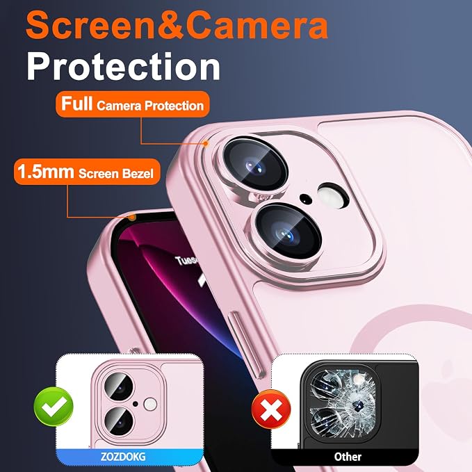 for iPhone 16 Case with Privacy Screen Protector, Pink | Full Camera Protection, Matte Translucent, Magnetic, Compatible with MagSafe, Shockproof Phone Cover, Slim Fit - Image 6