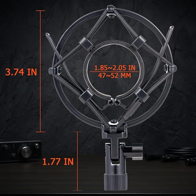 Microphone Shock Mount, Metal Mic Holder Clip for 1.85-2.05"(47-52mm) Diameter Condenser Mics Reduce Vibration Noise and Improve Recording Quality for AT2020, AT2020USB, AT2035+, TLM102 - Image 3