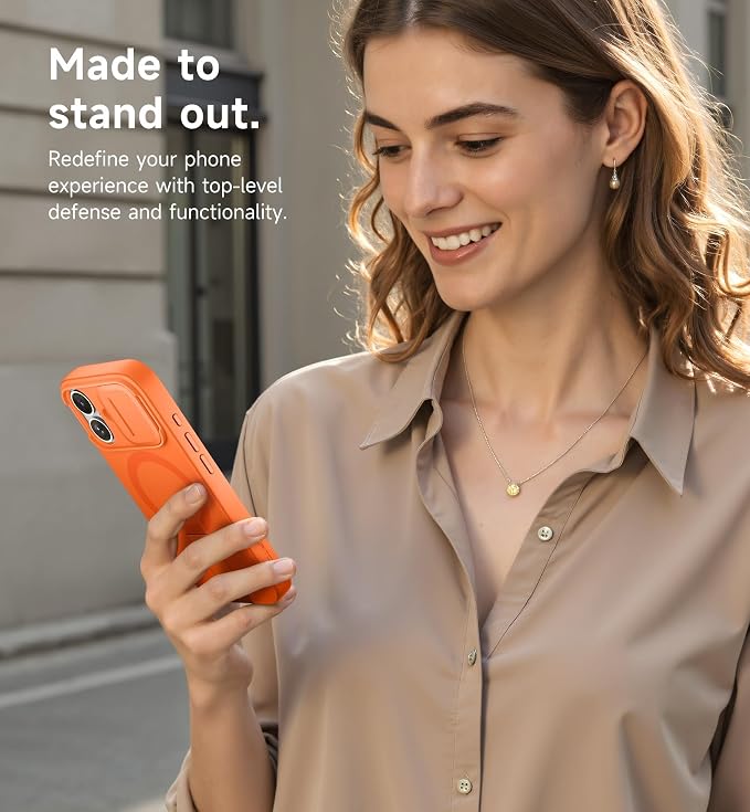 SURITCH for iPhone 17 Case with Camera Control Cover, Camera Slide Cover and Adjustable Kickstand, Compatible with MagSafe, Shockproof Bumper Protective Cases 6.3 Inch, Orange - Image 9