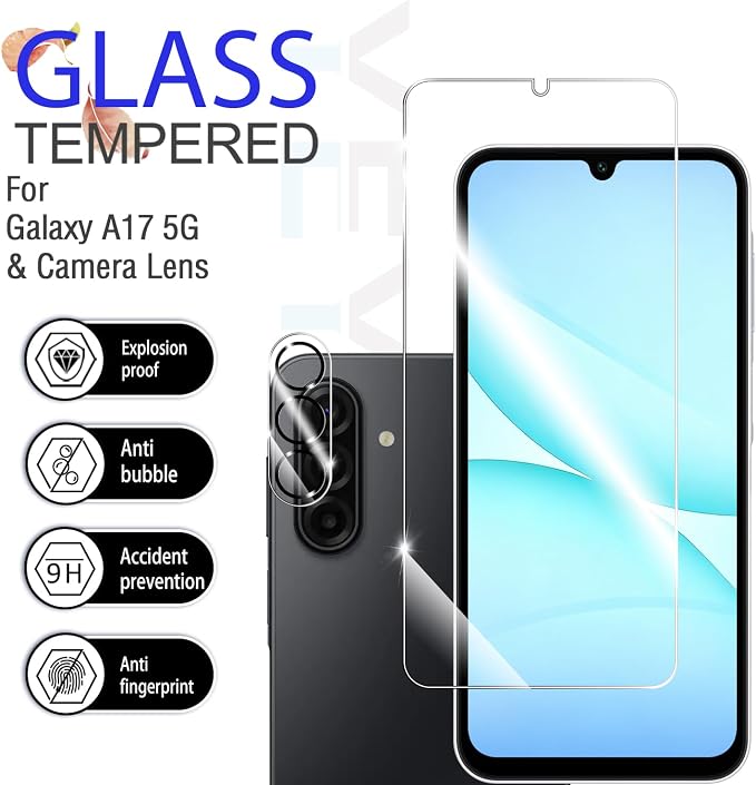 Galaxy A17 HD Clear Tempered Glass Screen Protector + Camera Lens Protectors, [2+2 Pack] [3D Glass] [Anti-Glare] [Bubble-Free] Screen Protector Glass For Samsung Galaxy A17 - Image 2