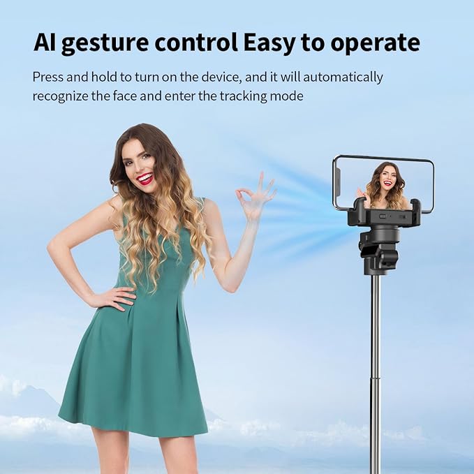 AI Tracking Gimbal Stabilizer for SmartiPhone - 360° Auto Face Follow, Bluetooth Remote, Anti-Shake Tripod for Vlogging/Live Stream, Metal Bracket with Gesture Control - Image 7