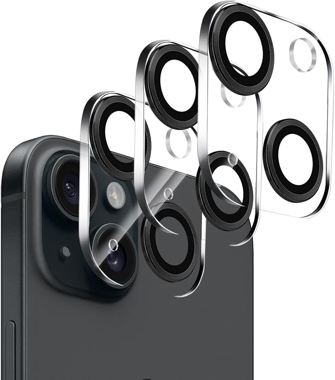 Dengduoduo 3 Pack Tempered Glass Camera Lens Protector for iPhone 15 6.1" & for iPhone 15 Plus 6.7", Ultra HD, 9H Hardness, Anti-Scratch, Case Friendly, Easy to Install [No Affect on Night Shots] by Dengduoduo