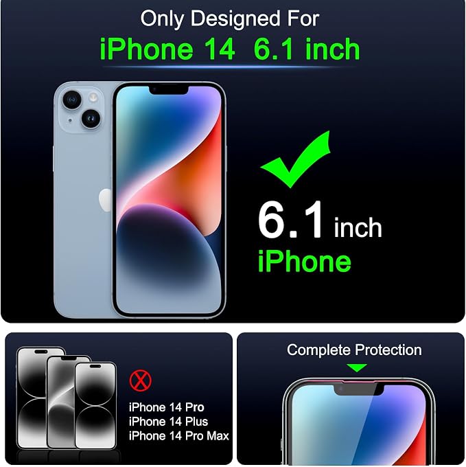 IMBZBK Screen Protector for iPhone 14, Tempered Glass, 3+3 Pack | 9H+ Hardness, Military Grade Shatterproof, Case Friendly, Bubble Free Easy Installation Frame, with 3 Camera Lens Protectors - Image 2