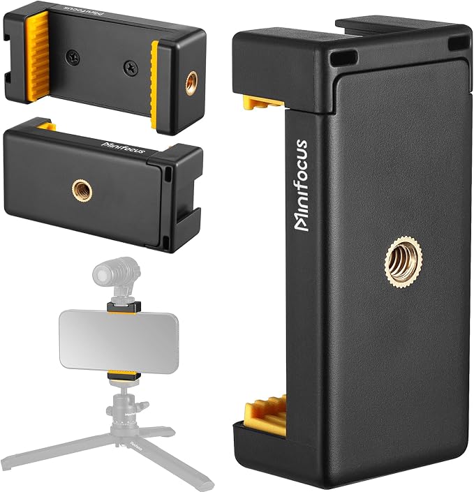 MINIFOCUS Phone Tripod Mount with Cold Shoe for iPhone and Other Phone, Universal Adjustable Smartphone Holder with 1/4'' Screw Hole Used for Microphone LED Video Light Monopod Selfie Stick Tripod - Image 8
