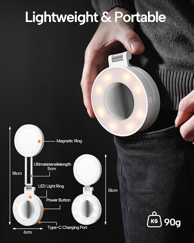 EMART Magnetic Selfie Light, Mini Phone Fill Light Compatible with Magsafe, Foldable LED Ring Light with Mirror, Dimmable Phone Light for Selfies/Video Calls/Makeup/Photography - Image 8