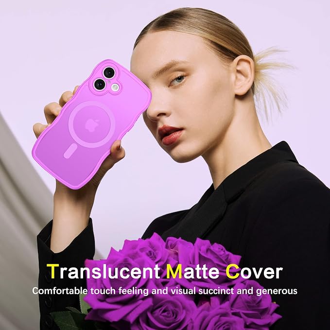 BENTOBEN Magnetic for iPhone 16 Case, Cute Wavy [Full Camera Protection][Compatible with MagSafe] Matte Anti-Slip Bumper Women Girls Boys Protective Cover for iPhone 16 6.1",Berry Purple - Image 7