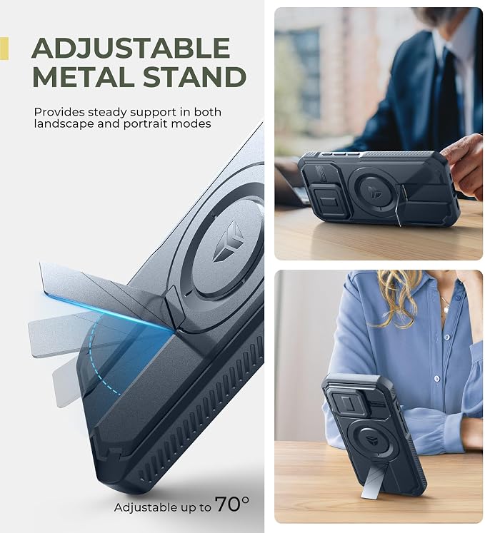 Dexnor for iPhone 15 Pro Case with Slide Camera Cover & Adjustable Kickstand, Compatible with MagSafe, Rugged Shockproof Bumper Cases Heavy-Duty Magnetic Protective Cover,6.1 inch,Navy Blue - Image 5
