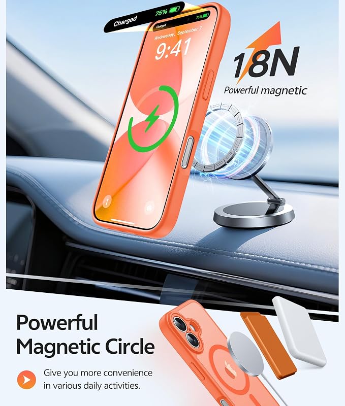 FNTCASE for iPhone 17 Case, Compatible with Magsafe, Glass Screen Protector | Full Camera Protection, Translucent Matte, 14FT Military Grade Drop Proof, Shockproof Protective Phone Cover, Orange - Image 3