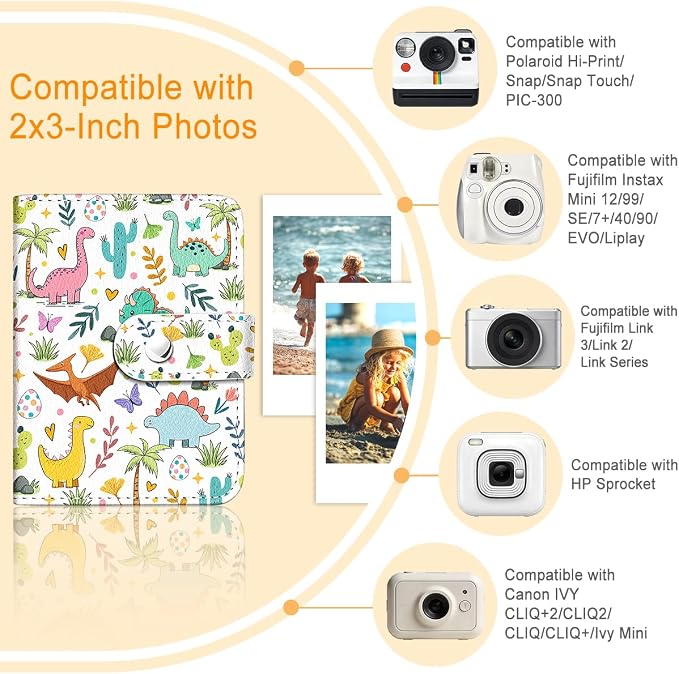 Dinosaur Small Photos Album for 2x3 Inch Films, 56 Pockets | Mini Cute Picture Book, Wallet Size, for Polaroid Fujifilm Instax Mini Instant Camera Printer, Kpop Photocard Binders Holders - Image 3