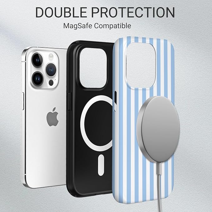 TPU Phone Case for iPhone 13 Pro, MagSafe Wireless Charging Compatible, Shockproof Slim Fit Protective Cover with Anti-Yellowing & Raised Camera Protection (Blue Stripe, iPhone 13 Pro) - Image 6