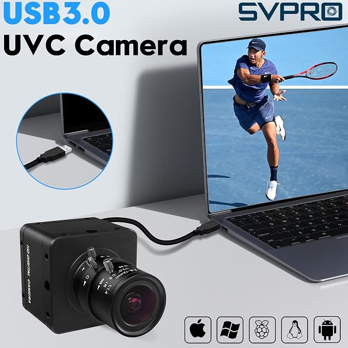SVPRO USB 3.0 Global Shutter Camera, 1200P 120fps, 720P 200fps High-Speed Camera for Golf Swings, 2.8-12mm Manual Zoom Lens, Plug-and-Play UVC Webcam for Windows Mac Linux Android - Image 5