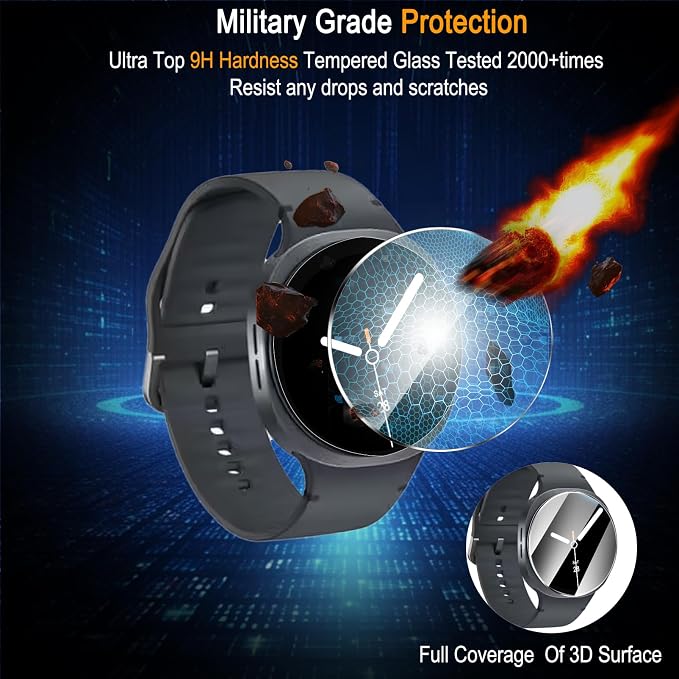 SiHPuoy Tempered Glass Screen Protector for Samsung Galaxy Watch 9/8 (44mm) | 4 Pack, 9H Hardness, Military Grade Shatterproof, Anti Scratch, Bubble Free, HD Ultra-thin, Easy Install, Case Friendly - Image 5