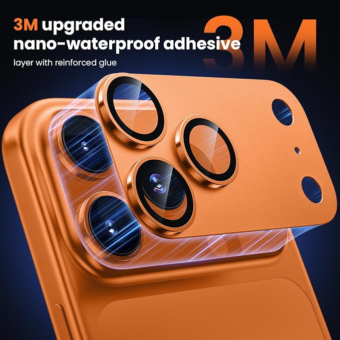 WSKEN for iPhone 17 Pro Max Camera Lens Protector - Military Grade Design | Strong Adhesion, Daily Shatterproof, Metal Aluminum Alloy Tempered Glass Camera Screen Protector, Cosmic Orange - Image 3