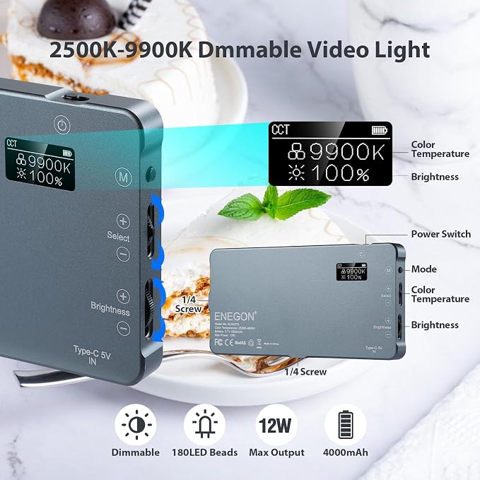 ENEGON 4000mAh Rechargeable Mountable Bicolor LED Video Light with Mini Panel for Professional DSLR Cameras | Photo Video Lighting Long Battery Life | Fits for iPhone Sony Canon Nikon Fuji Panasonic - Image 4