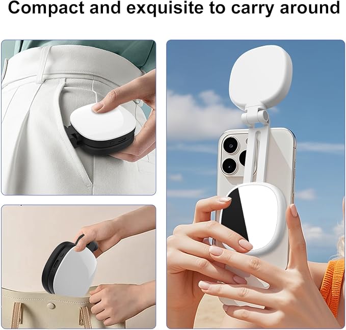 Selfie Light, 3-in-1 Magnetic Selfie for iPhone with Mirror, Foldable Portable Phone, Dual Color Temperature 360° Rotation Video Light for Makeup, Live Streaming, Vlogging - Image 7
