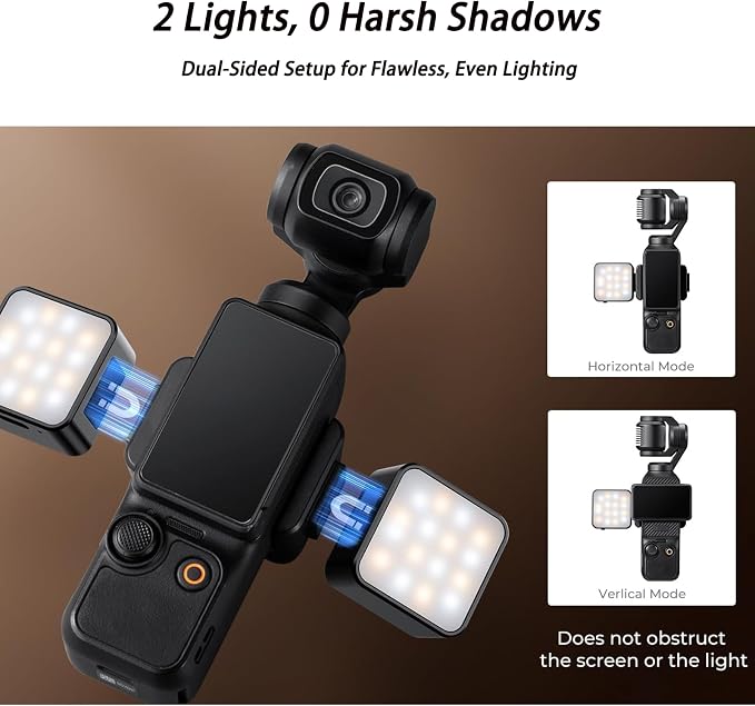 2-Pack Magnetic Fill Light for DJI Osmo Pocket 3 4 4P Xtra Muse, Bi-Color Rechargeable Mini LED Auxiliary Video Light Kit, USB C 300mAh Clip-On Selfie Vlog Light Set for Live Streaming Recording - Image 2