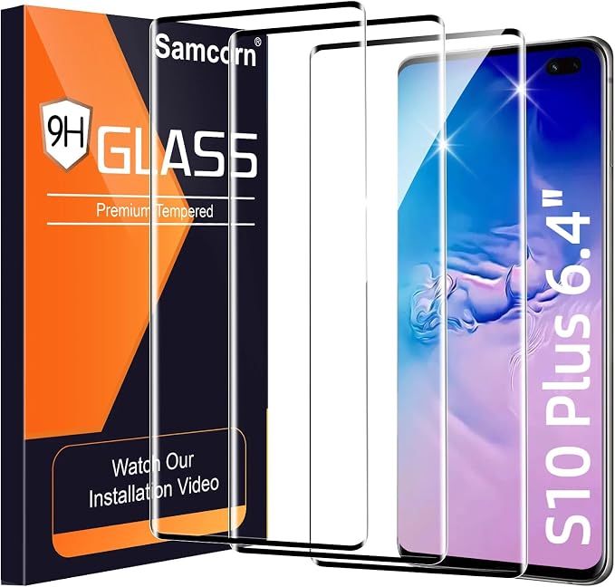 3 Pack Galaxy S10 Plus Screen Protector, HD Clear Tempered Glass, Fingerprint Unlock, 3D Curved, Scratch Resistant, No Bubble for Samsung Galaxy S10 Plus 5G Glass Screen Protector by Unknown