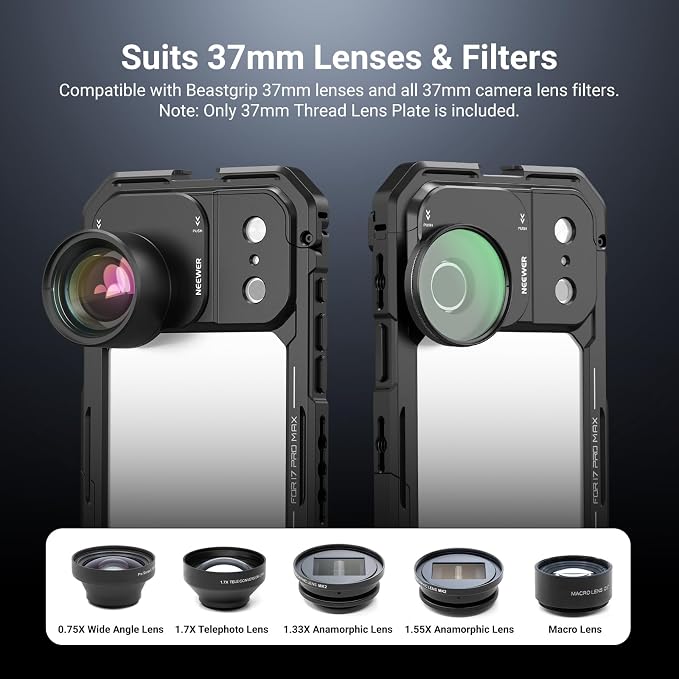 NEEWER 37mm Filter Lens Backplate for PA143/PA144 Phone Cage Only, Quick Release Video Rig Mobile Camera Photography Accessories Compatible with iPhone 17 Pro 17 Pro Max Beastgrip, PA152 (Black) - Image 4